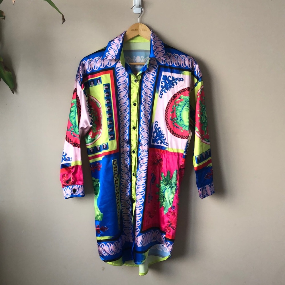 Akira Versace Inspired Pattern Neon Button Down - image 1